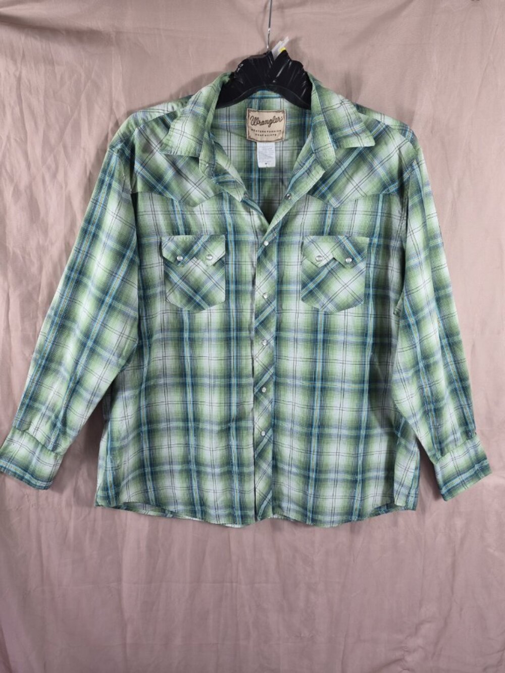 Wrangler Men's Green Plaid Pearl Button Snaps Cowboy Rodeo Western Shirt Size 2X